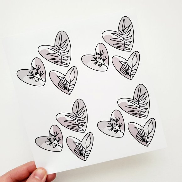 LB068 Neutral Palette Abstract Heart Line Art Plants Sticker Sheets [Price Firm] - Picture 5 of 12